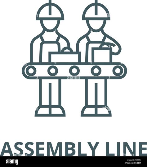 Assembly line line icon, vector. Assembly line outline sign, concept ...