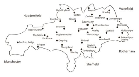 Map of main places in Barnsley (from BFHS website) | Barnsley, Cawthorne, Map projects