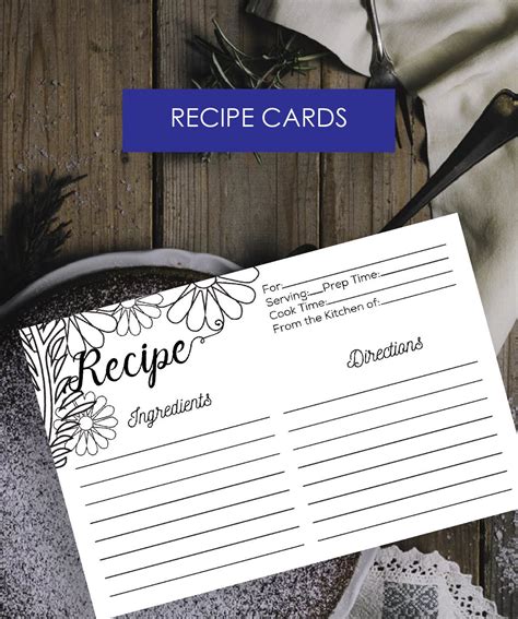 Recipe Card Printable Floral Recipe Cards, Instant Download, Rustic ...