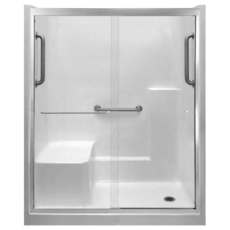 Ella 60 in. x 36 in. x 77 in. Right Drain Alcove 1-Piece Shower Stall in White, LHS Seat, Grab ...