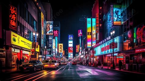 東京の街路にはネオンが灯り夜にはネオンサインが灯る車のライトが点灯しますイラスト, ブロードウェイ ネオン街 42 番街, Hd写真撮影写真背景画像素材無料ダウンロード - Pngtree