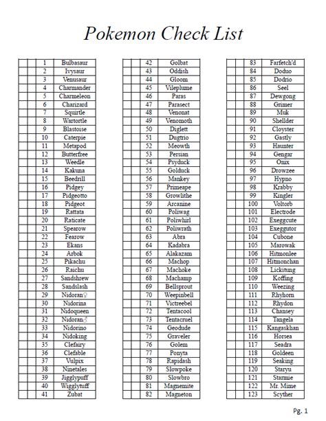 Printable Pokemon Checklist