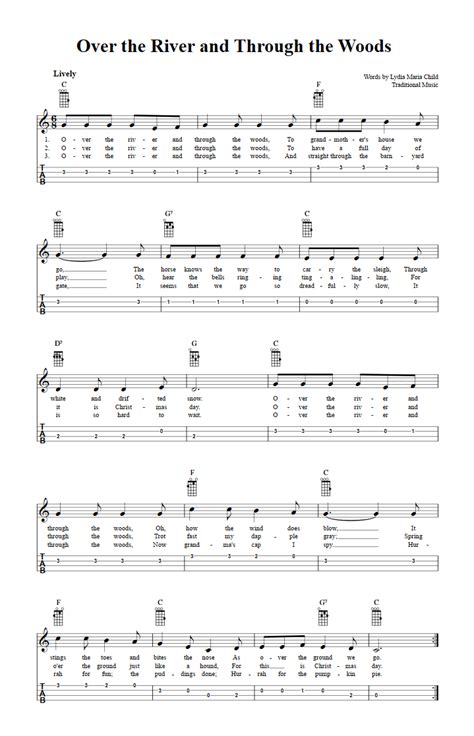 Over the River and Through the Woods - Easy Ukulele Sheet Music and Tab with Chords and Lyrics