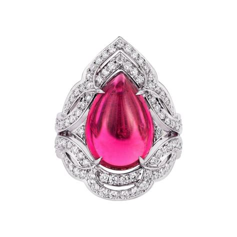 White Gold, White Diamonds and Rubellite Cocktail Ring For Sale at 1stdibs