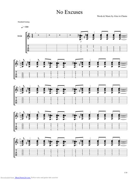 No Excuses guitar pro tab by Alice In Chains @ musicnoteslib.com