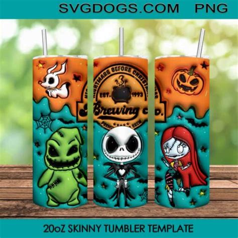 3D Inflated Jack Skellington Sally And Oogie Boogie Tumbler Wrap PNG