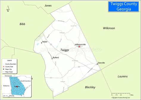 Map of Twiggs County, Georgia showing cities, highways & important ...