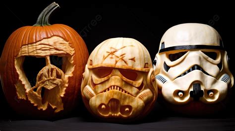 Three Star Wars Carved Pumpkins On A Surface Background, Star Wars ...