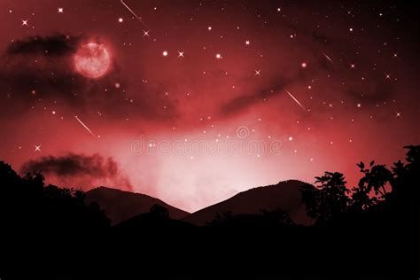 Night Landscape with Silhouettes of Mountains and Sky with Stars and ...