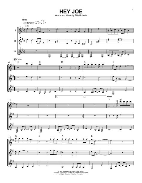 Hey Joe sheet music by Jimi Hendrix (Guitar Ensemble – 168531)