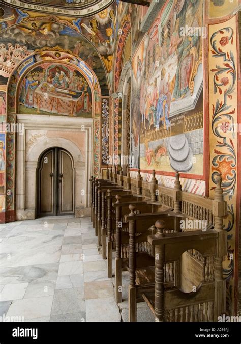 Mural paintings in the narthex of the monastery church of Rila Bulgaria Stock Photo - Alamy