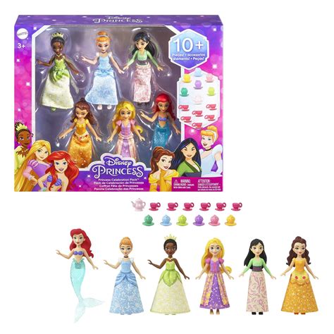 Disney Princess Small Doll Princess Party with 6 Posable Dolls and 13 Tea Time Accessories ...