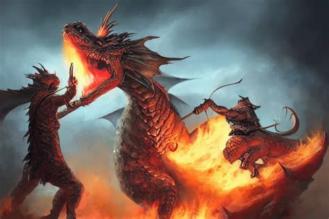 a fire breathing dragon attacking a viking warrior | Stable Diffusion ...