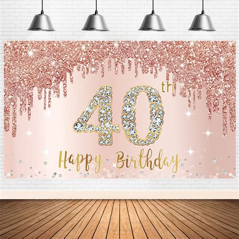 Buy Happy 40th Birthday Banner Backdrop Decorations for Women, Rose Gold 40 Birthday Party Sign ...