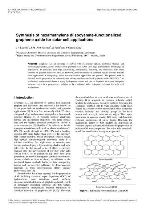 (PDF) Synthesis of hexamethylene diisocyanate-functionalized graphene oxide for solar cell ...