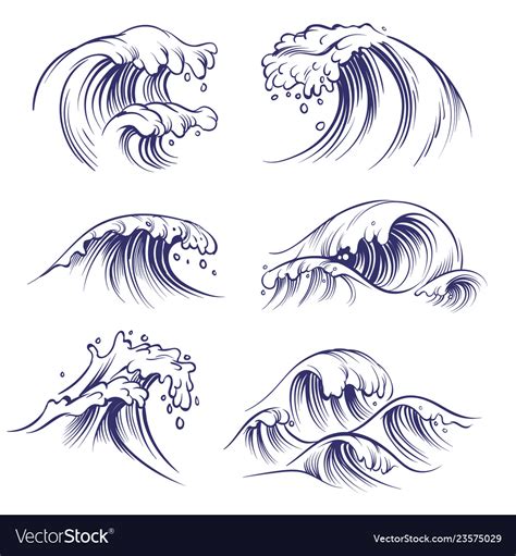 Sketch wave ocean sea waves splash hand drawn Vector Image