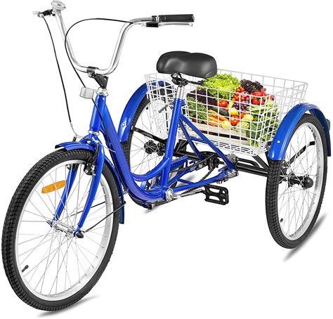 VEVOR 24 inch Adult Tricycle 1 Speed 3 Wheel Bike Adult Tricycle Trike Cruise Bike Large Size ...