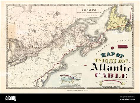 Map of Trinity Bay, Newfoundland, the Telegraph Station of the Transatlantic Cable across the ...