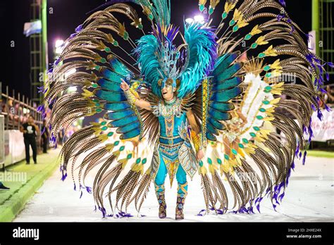 Male performer dances during Carnival Parade in Corrientes City Stock ...