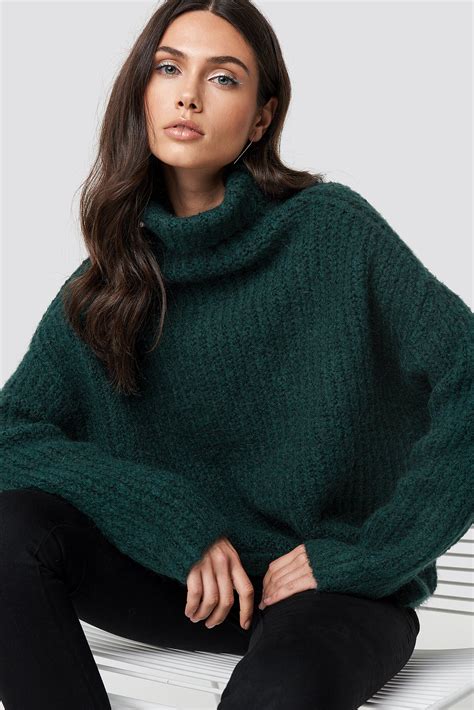 Oversize Polo Knit Sweater Green | na-kd.com