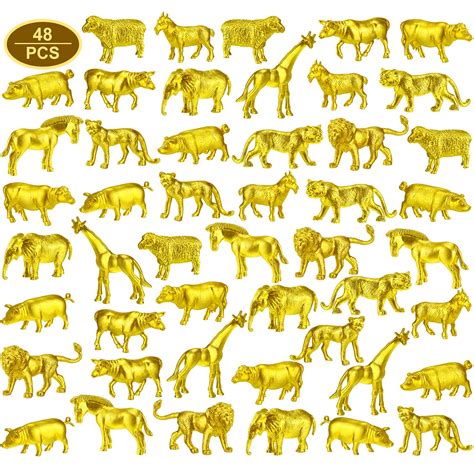 Buy 48 Pcs Metallic Gold Plastic Animal Figurines Toys Safari Animal ...