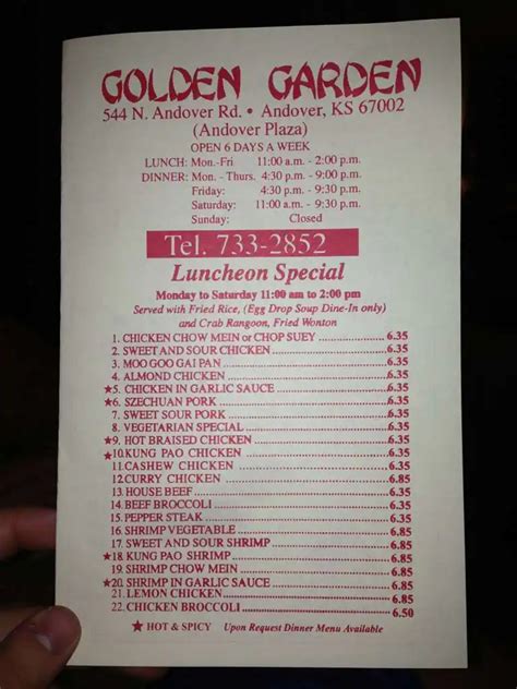 Golden Garden Chinese Restaurant Menu | Fasci Garden