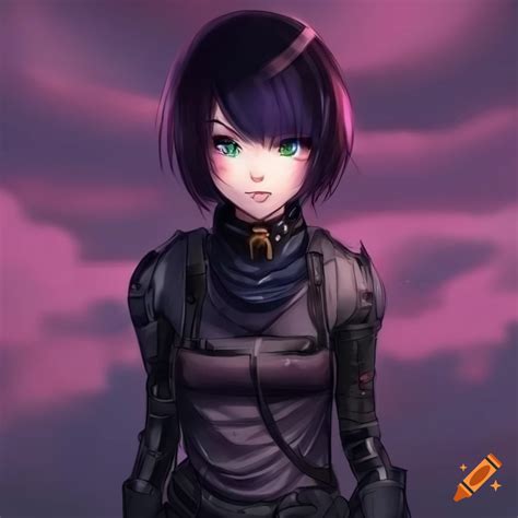 Cute sci-fi anime girl with a pixie haircut and dark hair wearing ...