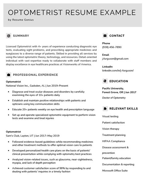 Optometrist Resume - Example & 22 Skills to List