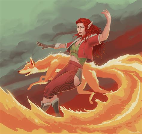 [RF] Wildfire Druid with Fox wildfire spirit : characterdrawing