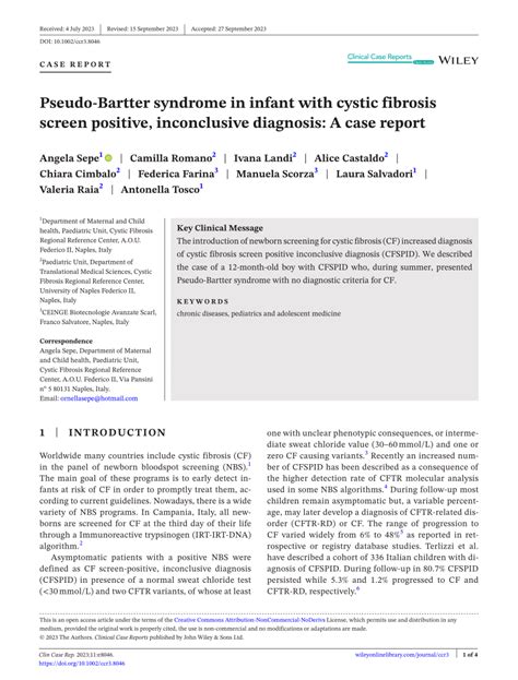 (PDF) Pseudo‐Bartter syndrome in infant with cystic fibrosis screen positive, inconclusive ...