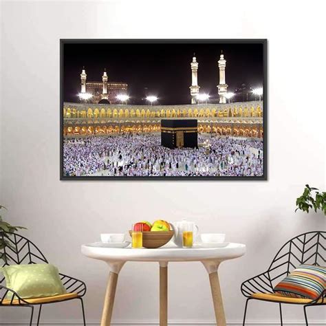 Night View Of Holy Kaaba Canvas Wall Art - Tiaracle