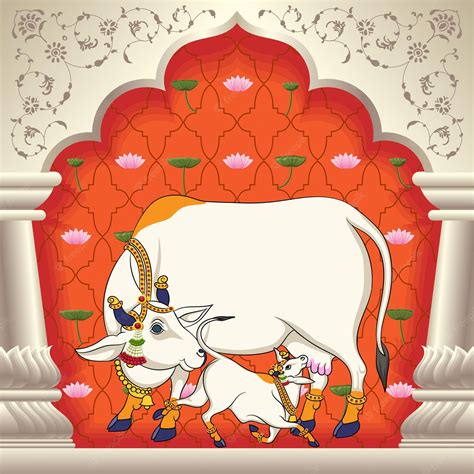 Premium Vector | Indian Traditional Cow and calf Painting with lotus ...