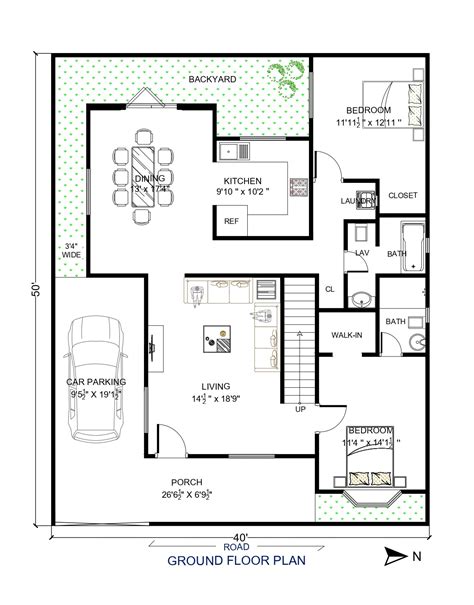 40 x 50 House Plan | 2 BHK | 2000 Sq. Ft. - Architego