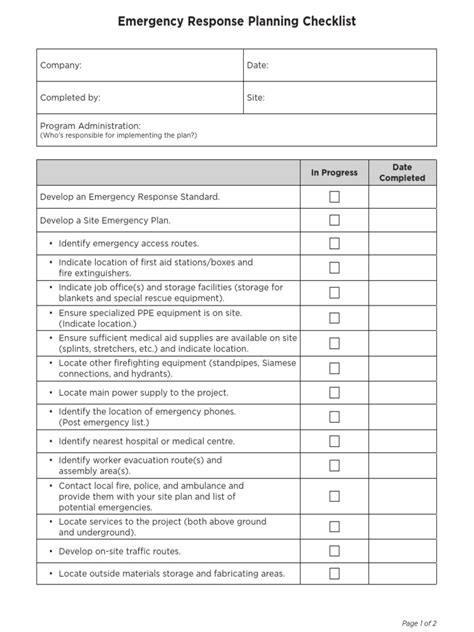 Emergency Response Plan Check List | PDF