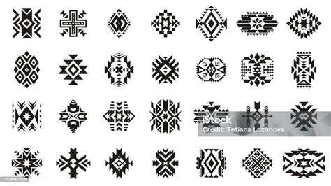 Ornamen Suku Aztec Elemen Motif Etnik Geometris Dari Budaya Asli Amerika Lambang Seni Dekoratif ...