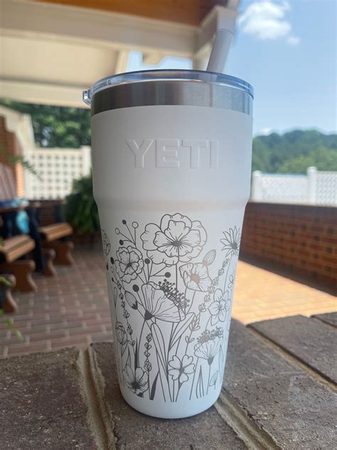 Wildflowers Engraved YETI 26 oz. Laser Engraved White Stainless Steel ...