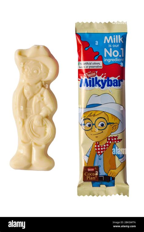 Milkybar small bar of white chocolate wrapped & unwrapped showing Milky ...