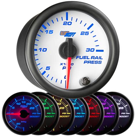 GlowShift White 7 Color Fuel Rail Pressure Gauge