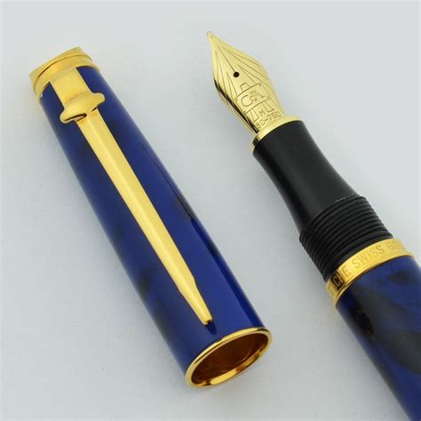 Caran D'Ache Geneve Fountain Pen -Blue Lacquer, Gold Trim, 18k Medium Nib (Excellent in Box ...