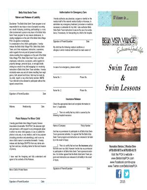 Fillable Online Swim Team Swim Lessons - bellavistapoa.com Fax Email ...