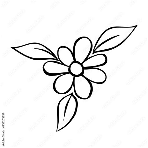 Flower with three leaves icon. Hand drawn simple black outline vector ...