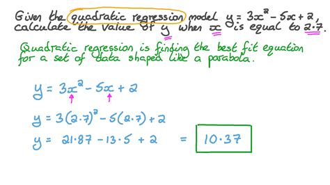 Question Video: Calculating a Predicted Value Using a Quadratic Regression Model | Nagwa