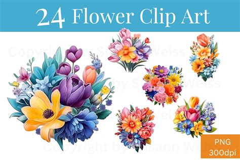 24 Digital Flower Clip Art Set 704 Graphic by SWcreativeWhispers ...