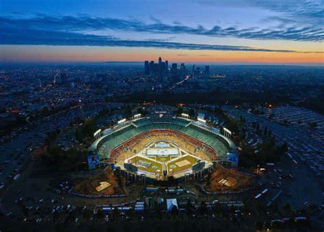 Download Nighttime Aerial View of Dodger Stadium Wallpaper | Wallpapers.com