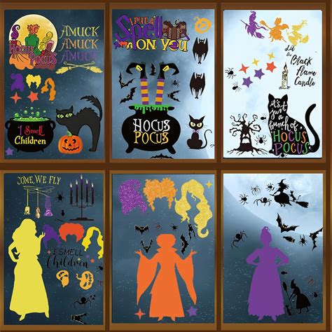 70PCS Halloween Window Clings, Gelapa Hocus Pocus Decor, Window ...