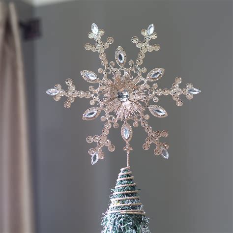 14 in. Glittered Champagne Crystaled Snowflake Tree Topper - Christmas Decorative Accents at ...