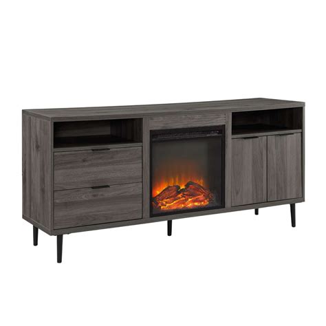 60" Modern Storage Fireplace Console – English Elm