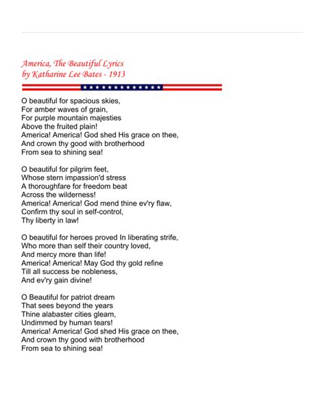 America The Beautiful Lyrics Printable