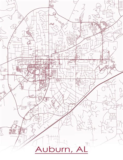 Colored Map of Auburn AL and all its Roads | Etsy