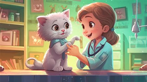 Premium AI Image | A cartoon of a nurse with a white cat on the table.